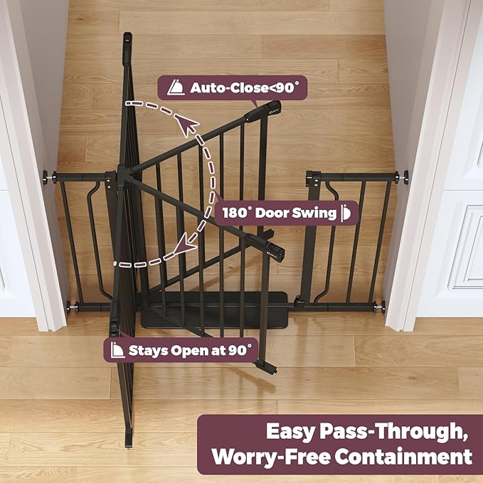 29"-40" Baby Gate for Stairs, Auto Close Stroller Friendly Dog Gate Indoor for Doorways, Pressure Mounted Baby Gate, Easy Walk Through Gate for Children & Pets, Black