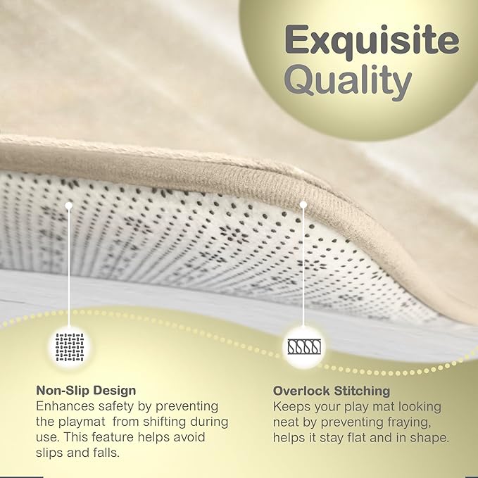 Baby Play Mat for Floor - 1.3” Thick Memory Foam, 59" x 79" Large Crawling Mat for Infant & Toddler, Soft Non-Toxic Crawling Mat, Easy to Clean, Non-Slip Reversible Design - (Beige Cream)