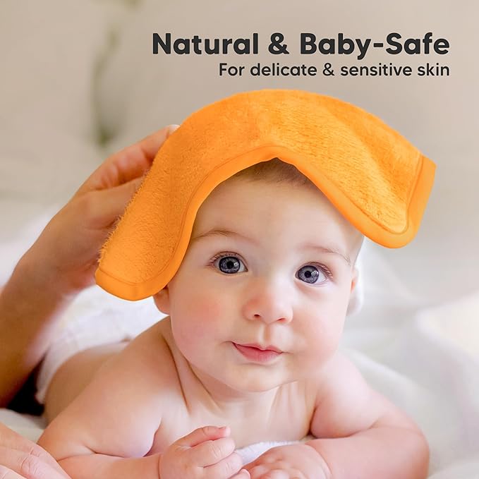6-Pack Soft Baby Washcloths, Viscose from Bamboo - Kids, Newborn Bath Towels, Infant Shower, Toddler Reusable Face Towel, Gentle on Skin, Face Wash Cloths for Babies, 10x10 (Carrot)