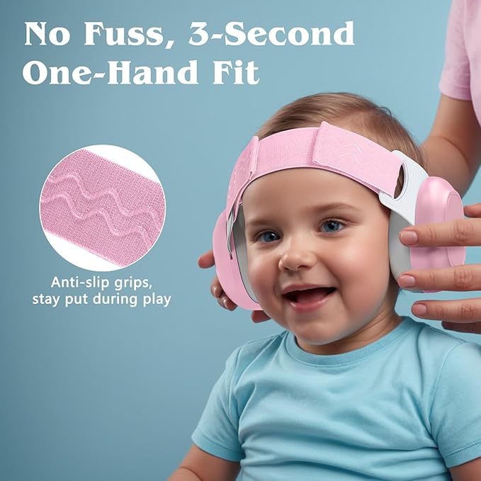 Bella's Friends Baby Ear Protection for Infants & Toddlers(3–48 Months) - Lightweight 24dB Noise Cancelling Headphones - Safe fit & Comfort Earmuffs - Improve Sleep - Baby Travel Essential, Pink