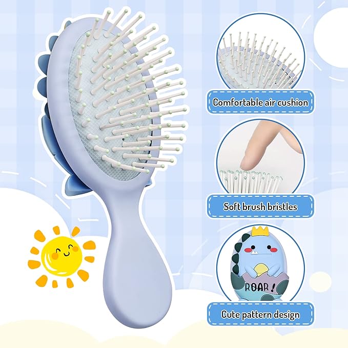 Toddler Detangler and Massage Brush - Mini Air Cushion Brush for Kids' Thin Hair - Blue