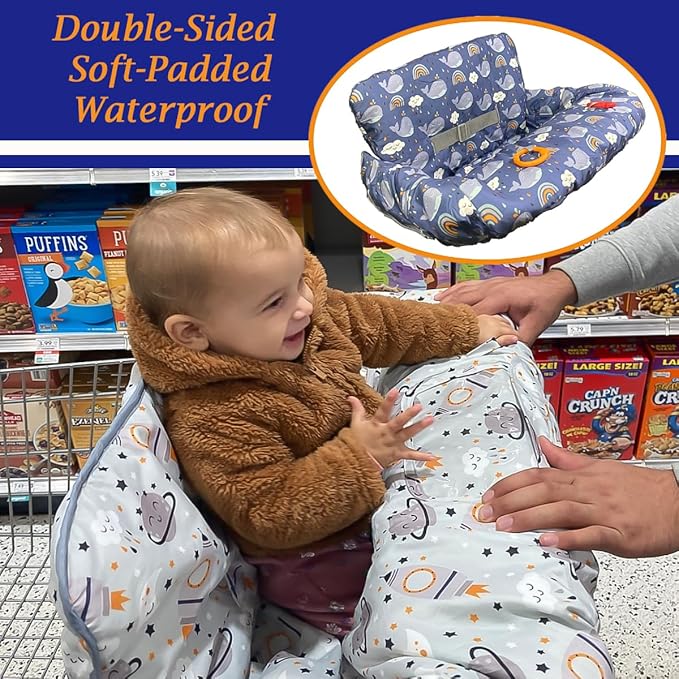 Shopping Cart Cover for Baby Grocery Cart Cover for Baby boy and Baby Girl, High Chair Cover for Baby and Toddler, Baby Registry Gift - Waterproof - Extra Large - Cotton - Double Sided (Gray)