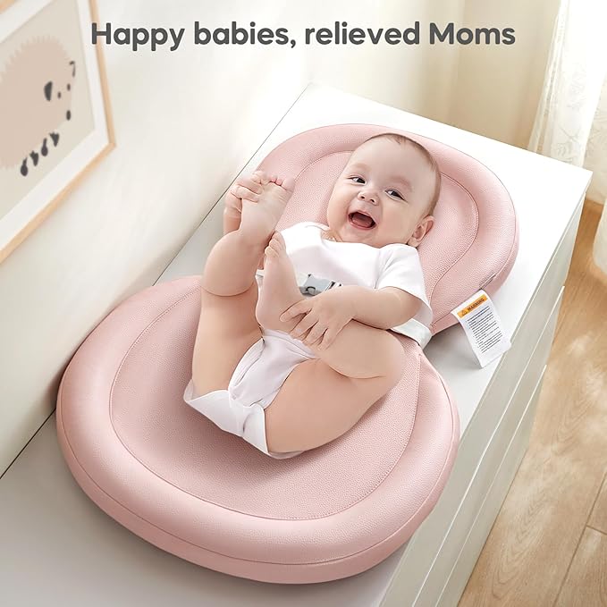 Mamatepe Baby Changing Pad, Soft, Foldable Leather Diaper Changing Pad, Contoured Changing Table Pads for Dresser, Waterproof & Non-Slip Wipeable, 30"X19", Pink