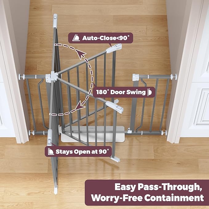 29"-40" Baby Gate for Stairs, Auto Close Stroller Friendly Dog Gate Indoor for Doorways, Pressure Mounted Baby Gate, Easy Walk Through Gate for Children & Pets, Grey