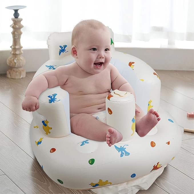 Inflatable Baby Chair with Built in Pump for Babies 3 Months & Up, Baby Floor Seats for Sitting Up, Blow Up Baby Seats for Infants - Dinosaur