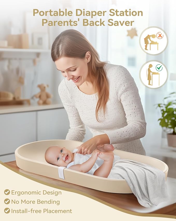 COMOMY Baby Changing Pad for Dresser - Wipeable Changing Pad with Restraining Belt, Waterproof, Soft, Lightweight and Portable, Easy to Clean for On The Go Diaper Change, Oatmeal-Colored