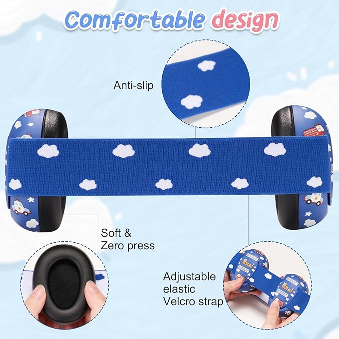 Infant Ear Protection Noise Cancelling Baby Ear Muffs, Toddler Hearing Protection with Adjustable Elastic Headband,Fire car