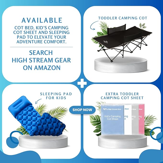 Toddler Cot Bed: Kids Travel Camping and Portable Folding Cot, Great for Outdoors and Young Guests at Home. Comfortable Sleeping Bed Easy to Store and Use (Light Blue)