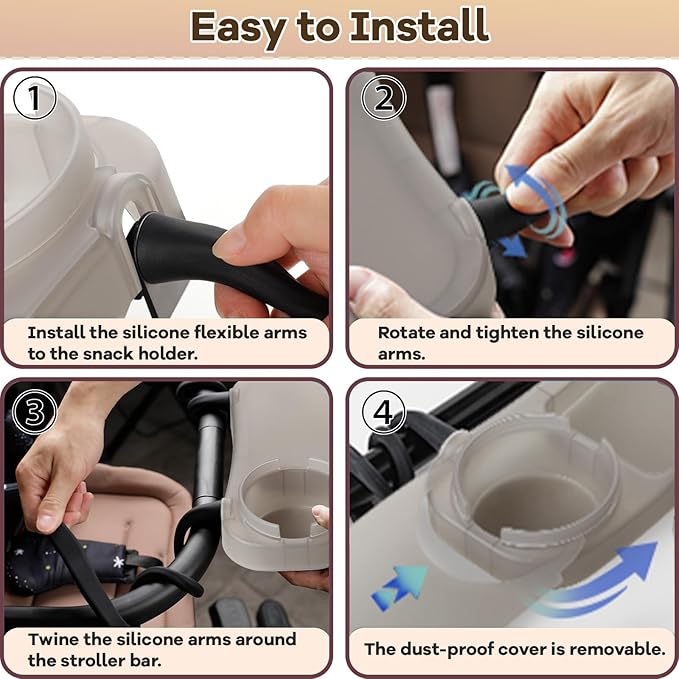 Upgraded Universal Stroller Snack Tray, Cup Holder Stroller Tray with Silicone Flexible Arms Grip, Stroller Tray Attachment for Baby Toddler Holder Stroller Accessories for Snacks On The Go
