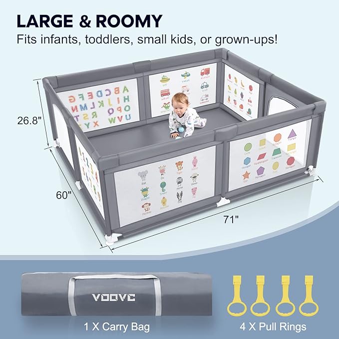 Baby Playpen for Babies and Toddlers, 71x60 Inches Thickening Tube Baby Playards Kids Activity Center with Anti-Slip Suckers Tear-Resistant Mesh