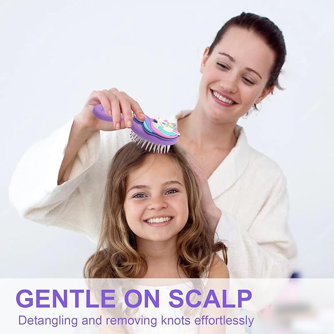 Toddler Hair Brush - Mini Hair Brush for Kids - Travel Brush for Boys and Girls - Unicorn Brush with Air Cushion - Pupple