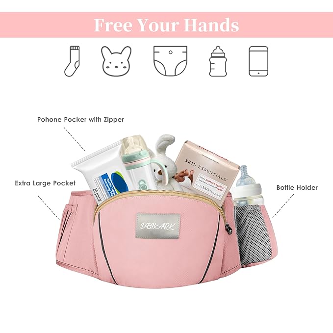 Baby Carrier Newborn to Toddler - Debark Baby Carrier with Hip Seat, 6 in 1 Lightweight and Detachable Infant Carrier for Babies from 0-36 Months, Ideal for Hands-Free Parenting(Pink)