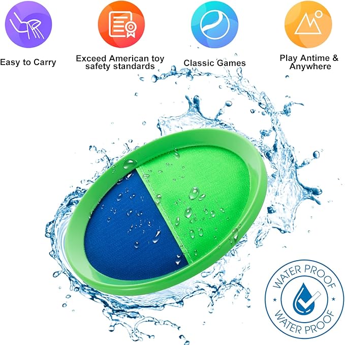 Beach Toys - Outdoor Games for Kids, Toss and Catch Ball Set with 4 Paddles 3 Balls, Toys for 3 4 5 6 7 8+ Year Old Boys Girls Christmas Birthday Gifts (Blue and Green)