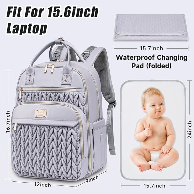 Diaper Bag Backpack,Stylish Baby Diaper Bag,Waterproof Travel Diaper Backpacks Baby Bags with Changing Pad,Stroller Straps,Insulated Pockets (Gray)