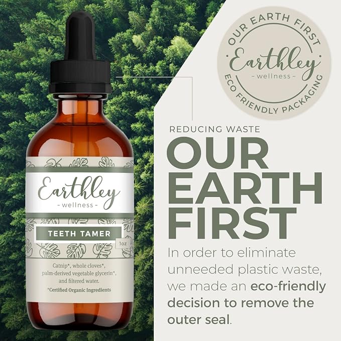 Earthley Wellness Teeth Tamer, Teething Relief for Babies & Kids, Soothes Drooling, Gum Discomfort & Irritability, Organic Herbal Formula, Sugar-Free, Packaging May Vary (1.69 oz, 500 doses)