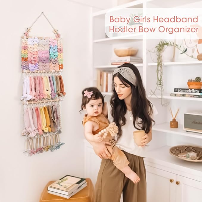 POVETIRE Headband Holder Hair Bows Organizer for Girls, Baby Headbands Hair Accessories Organizer Storage Wall Hanging Decor for Toddler Girls Room