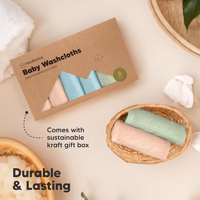 6-Pack Soft Baby Washcloths, Viscose from Bamboo - Kids, Newborn Bath Towels, Infant Shower, Toddler Reusable Face Towel, Gentle on Skin, Face Wash Cloths for Babies, 10x10 (Mellow)