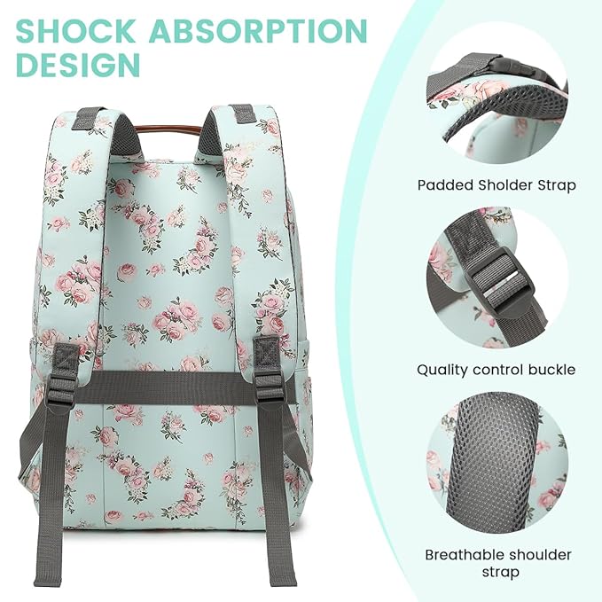 Diaper Bag Backpack, Large Baby Nappy Bags with Portable Changing Pad for Boys and GirlsMultifunction Travel Baby Bag for Moms Dads, Shower Gifts Waterproof and Stylish,Flower Green