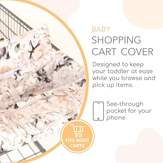 Binxy Baby 2-in-1 Cushy High Chair and Shopping Cart Cover for Baby, Comfortable Universal Fit Cover, Includes Storage Pouch - Coming Up Roses