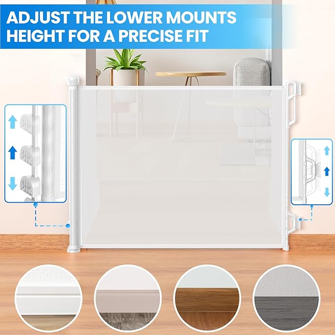 Retractable Safety Baby Gate or Mesh Dog Gate,Durable Portable Mesh Retractable Gate,Easy to Use for Stairs, Doorways, Hallways, Indoor, Outdoor, 33.5" Tall, Extends to 55" Wide,White