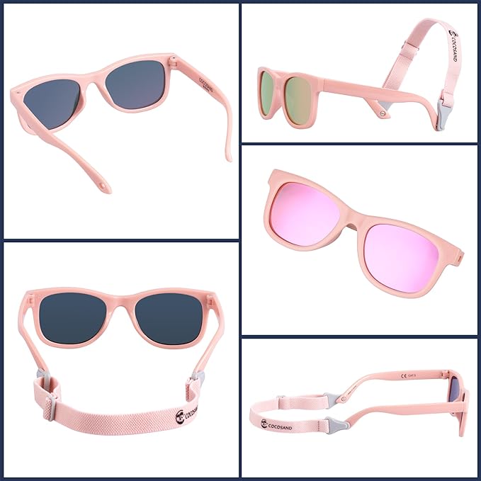 COCOSAND Flexible Polarized Baby Sunglasses with Strap UV Protection for Toddler Infant Girl Boy Age 0-24 Months