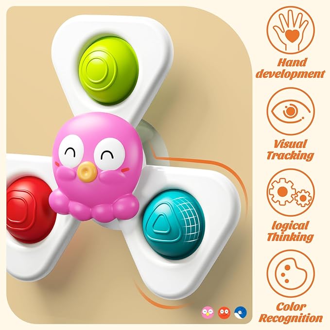 SpringFlower Suction Cup Spinner Toys, Baby Bath Toys 6-12 Months,Baby Sensory Toy 6-12 Months, Fun Bath & Travel Toy for Toddlers, Birthday for 1 2 3 Year Old Toddler