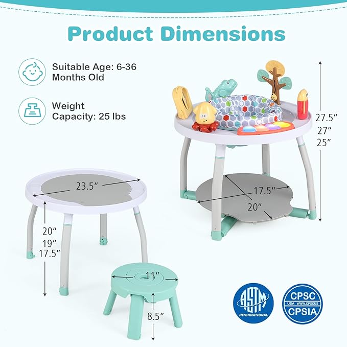 BABY JOY 5 in 1 Baby Activity Center, Baby Jumpers and Bouncers with Removable Toys, Lights & Music, 3 Adjustable Heights, Interactive Play Center for Toddlers Boys Girls 6-36 Months (White)