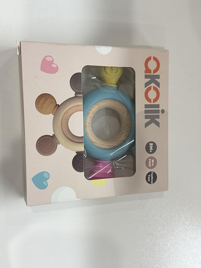akolik Teething Toys for Babies, Baby Teethers Toy Teething Ring Silicone, Grasping Teething Toy, BPA Free Teething Newborn Accessories for Baby 0 3 6 9 12 18 Months (Ringer Grey)