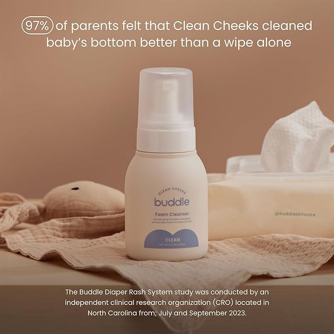 Clean Cheeks Foam Cleanser No-Rinse Baby Cleansing for Sensitive Skin, Paraben & Fragrance-Free, Pediatrician & Dermatologist Tested, 6.7oz