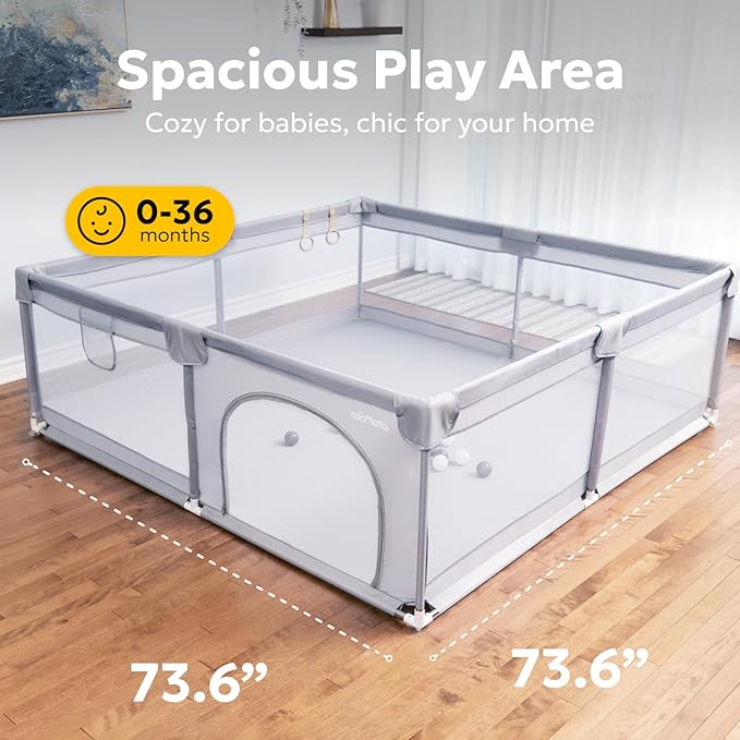 MioTetto Large Baby Playpen – Portable Play Pen, Playpen for Babies and Toddlers with Gate and Breathable Mesh – Indoor, Outdoor Baby Play Yard with Balls & Hangers - Safe and Sturdy Play Pen