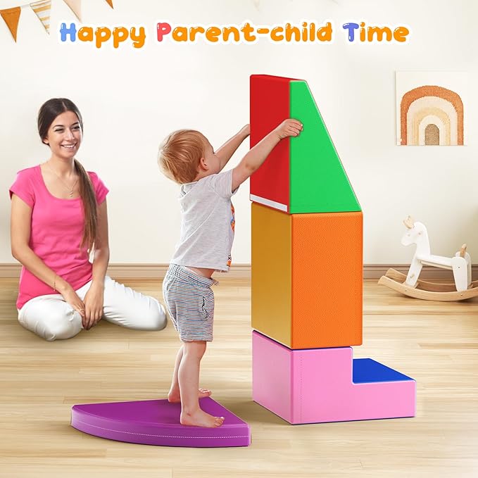 Lischwert Foam Climbing Blocks for Toddlers 1-3, 4pcs Soft Play Set with Crawling Exploration Toys, Indoor Outdoor Infant Safe Blocks for Baby Gym Toddler Playground - Colorful