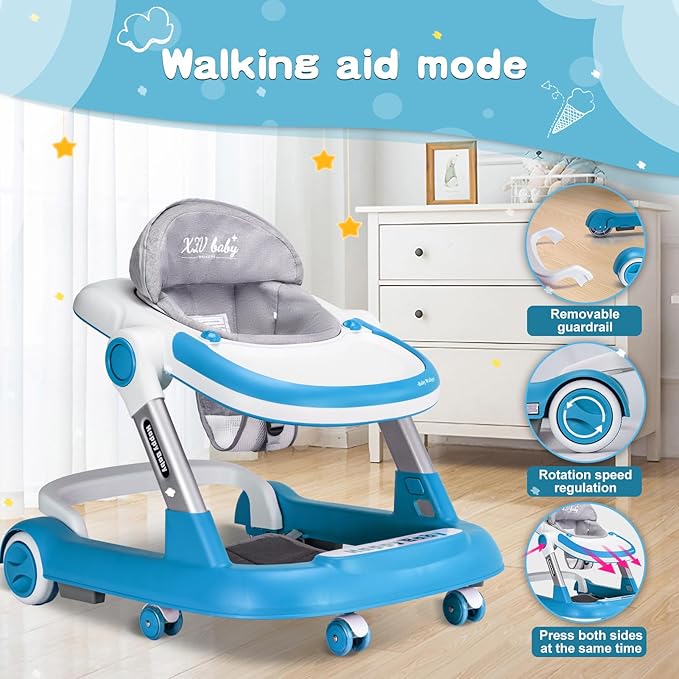 Baby Walker with Wheels 4 in 1 Foldable Activity Center with Mute Wheels Adjustable Heights Anti-Fall Activity Center for Boys Girls Safe Infant Toddler Walker with Footrest for 6-24 Months