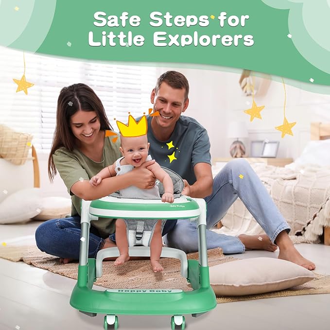 Baby Walker with Wheels 5 in 1 Foldable Activity Center with Mute Wheels Adjustable Heights Anti-Fall Push Walkers for Boys Girls Safe Infant Toddler Walker with Footrest for 6-24 Months
