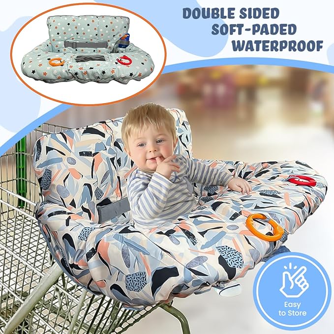 Shopping Cart Cover for Baby Grocery Cart Cover for Baby boy and Baby Girl, High Chair Cover for Baby and Toddler, Baby Registry Gift - Waterproof - Extra Large - Cotton - Double Sided (Multicolor)