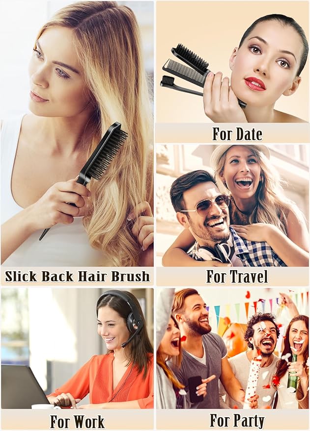 Slick Back Hair Brush Hair Wax Stick Set, Hair Bun Accessories, Smoothing Flyaways Baby Hairs Edges, Sleek Ponytails Updos for Women, Kids & Teen Girls