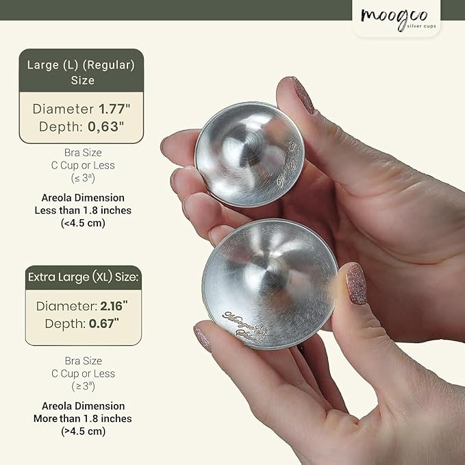 The Original Silver Nursing Cups - 925k Nipple Cups - Nipple Shield for Nursing Newborn - Silver Nipple Covers Breastfeeding - 925k (Tri-Laminate, Regular)