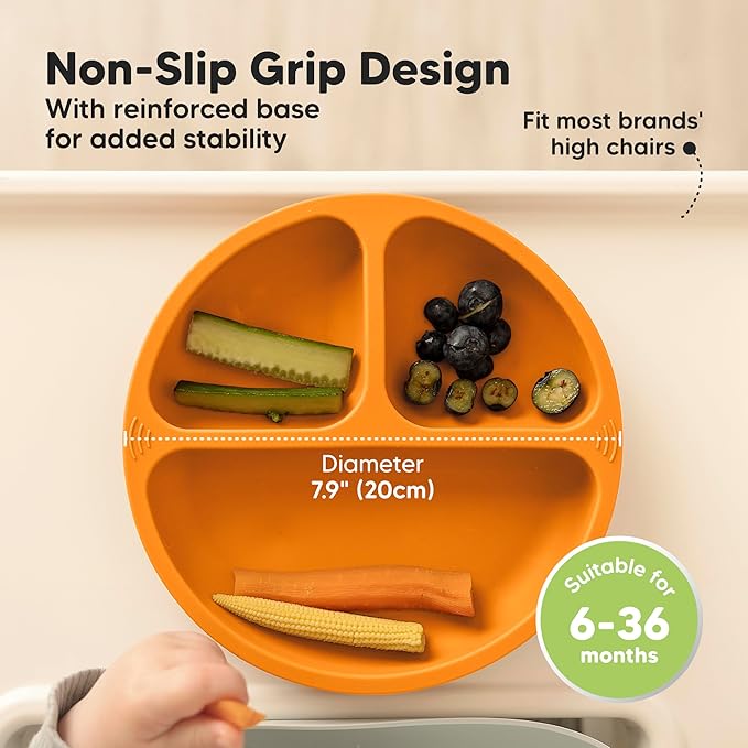 KeaBabies Suction Plates for Baby, Toddler - 3-Pack 100% Silicone Toddler Plates with Suction, Divided, BPA-Free Baby Led Weaning Essentials for Kids, Dishwasher, Microwave Safe, Durable (Kea)