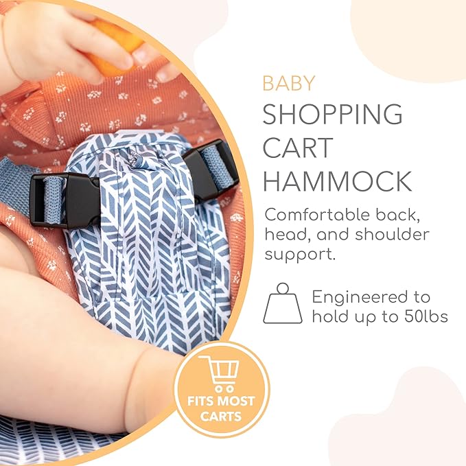 Shopping Cart Hammock – Infant Seat for Grocery Carts – Holds Car Seats Securely – Compatible with Select 4-Seater Wagons (20–24” Wide) – Supports Up to 50 lbs – Blue Little Arrow