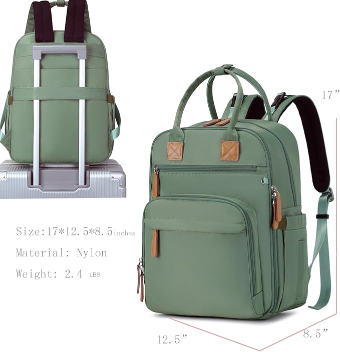 18 Pockets Diaper Bag Backpack with Waterproof Pockets and Stroller Buckle, Convertible Tote Bag (Green, Large)