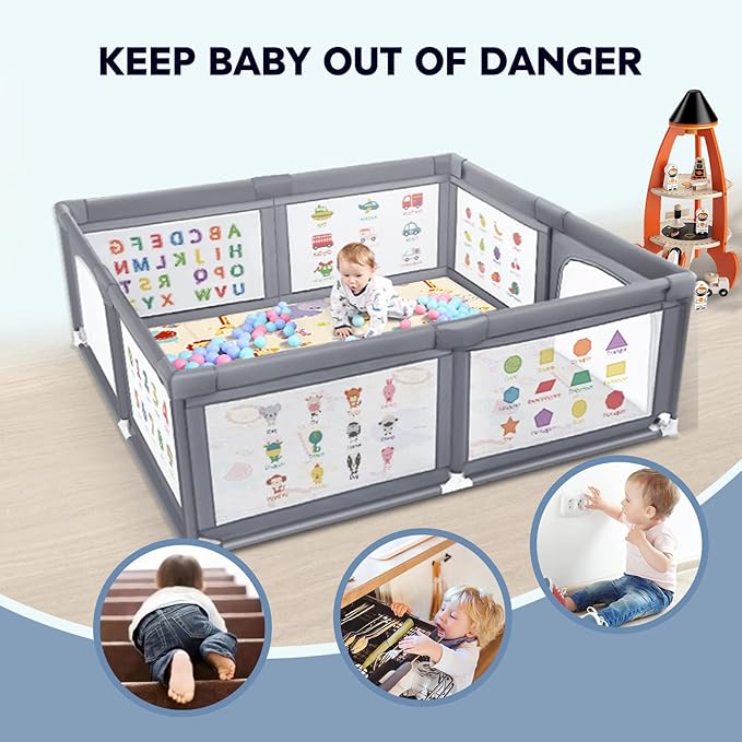 Baby Playpen for Babies and Toddlers, 71x60 Inches Thickening Tube Baby Playards Kids Activity Center with Anti-Slip Suckers Tear-Resistant Mesh
