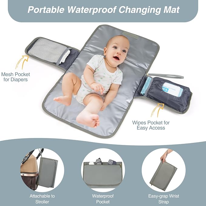 MOMUVO Diaper Bag Backpack, Quilted Baby Bag with Changing Pad & Stroller Straps & Pacifier Case, Multifunction Waterproof Travel Diaper Bags, Unisex, Olive Green