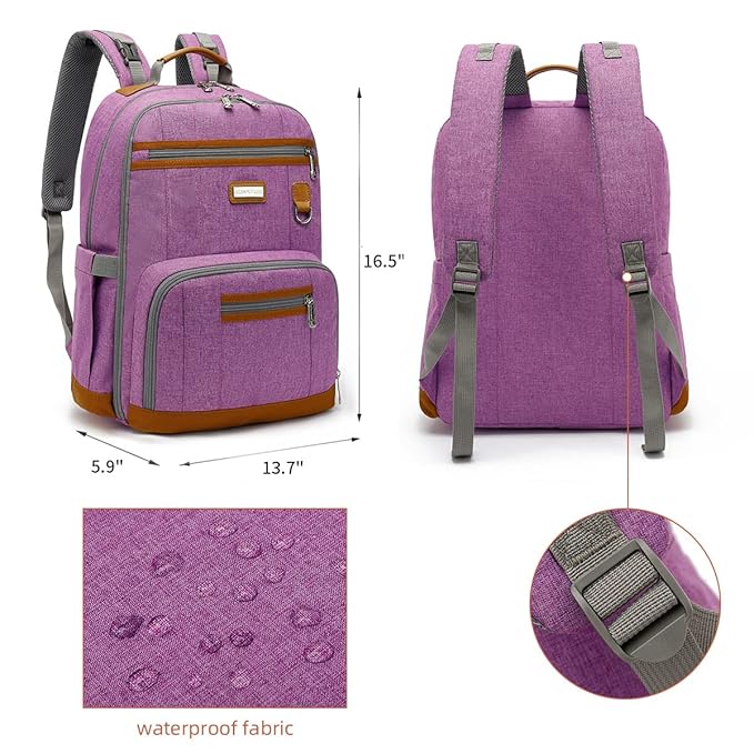Diaper Bag Backpack, Large Baby Nappy Bags with Portable Changing Pad for Boys and GirlsMultifunction Travel Baby Bag for Moms Dads, Shower Gifts Waterproof and Stylish,Purple