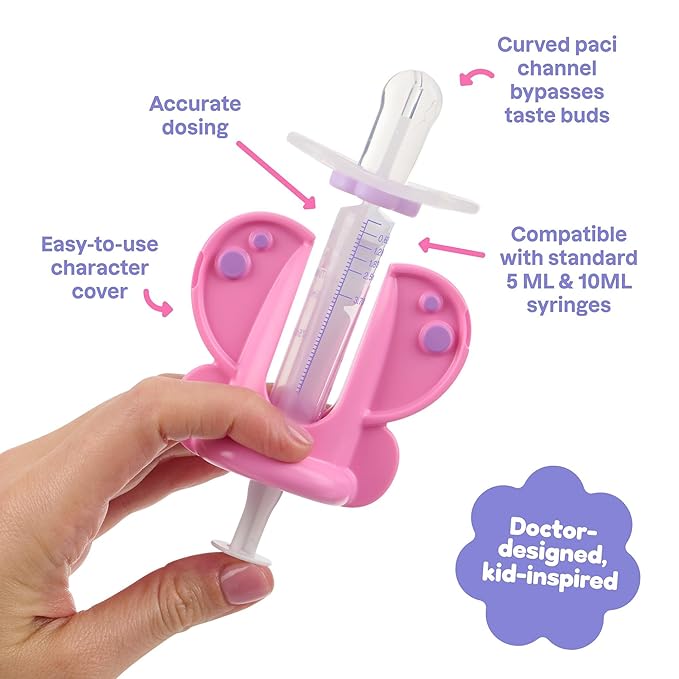 Medicine Buddy Medication Dispenser, Butterfly - Liquid Syringe for Newborns, Infants, Babies & Toddlers - Baby Medicine Kit with Pacifier Attachment for Accurate Dosing