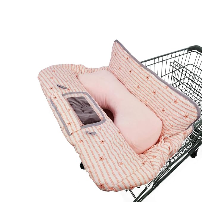 Shopping Cart Cover for Baby/Toddler 2-in-1 High Chair Cover, Easy Attach & Remove, with Cellphone Holder, Pink Strip Star