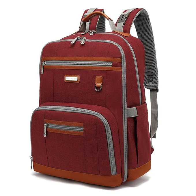 Diaper Bag Backpack, Large Baby Nappy Bags with Portable Changing Pad for Boys and GirlsMultifunction Travel Baby Bag for Moms Dads, Shower Gifts Waterproof and Stylish,Red