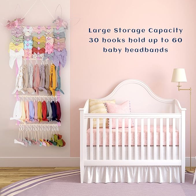 POVETIRE Headband Holder Hair Bows Organizer for Girls, Baby Headbands Hair Accessories Organizer Storage Wall Hanging Decor for Toddler Girls Room