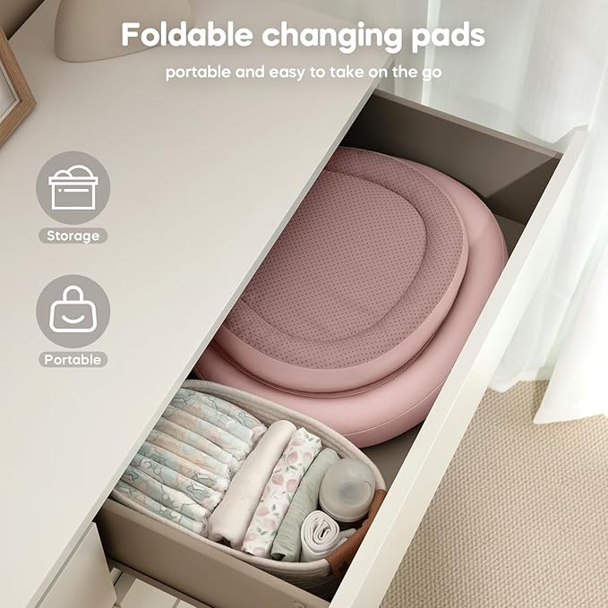 Mamatepe Baby Changing Pad, Soft, Foldable Leather Diaper Changing Pad, Contoured Changing Table Pads for Dresser, Waterproof & Non-Slip Wipeable, 30"X19", Pink