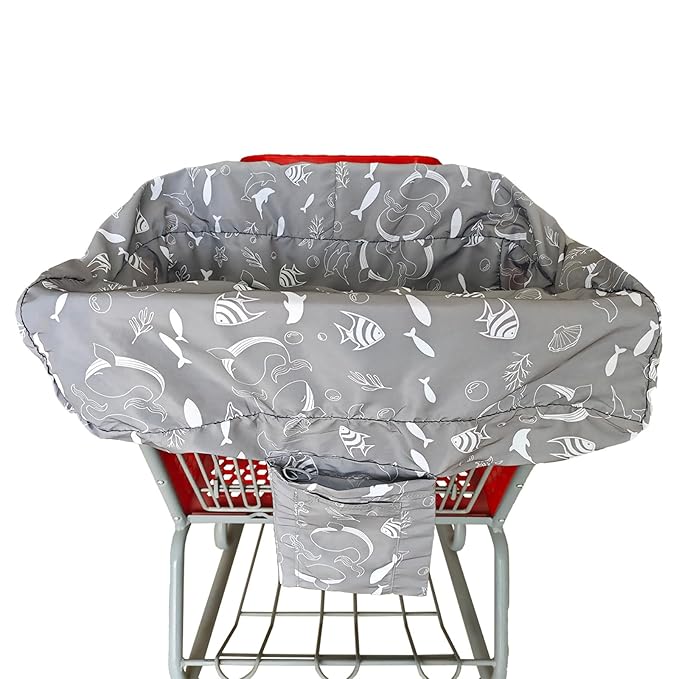 Portable Shopping Cart Cover | High Chair and Grocery Cart Covers for Babies, Kids, Infants & Toddlers ✮ includes Free Carry Bag ✮ (Gray Seaworld)