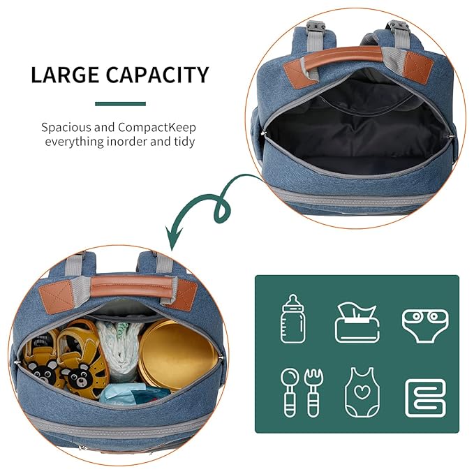 Diaper Bag Backpack, Large Baby Nappy Bags with Portable Changing Pad for Boys and GirlsMultifunction Travel Baby Bag for Moms Dads, Shower Gifts Waterproof and Stylish,Deep Blue
