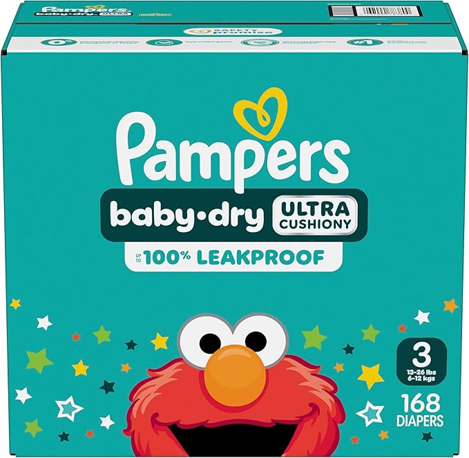 Pampers Diapers - Baby Dry - Size 3, 168 Count, Absorbent Disposable Infant Diaper (Packaging May Vary)